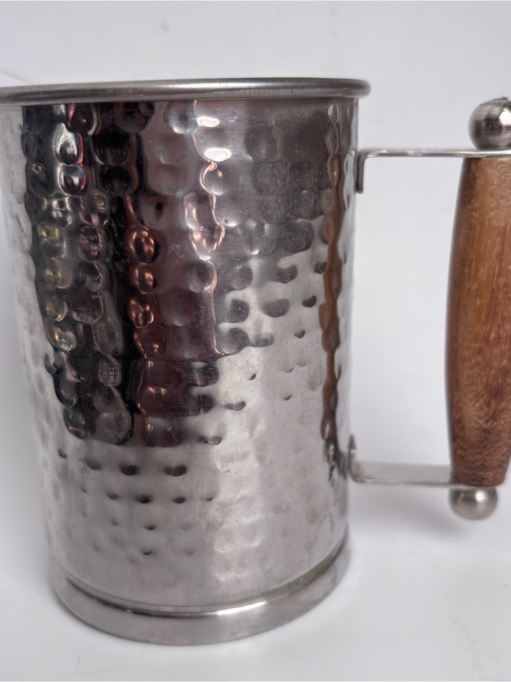 Hammered Stainless Steel Wood Handle 5 inch Mug Tankard Stainless Steel Interior